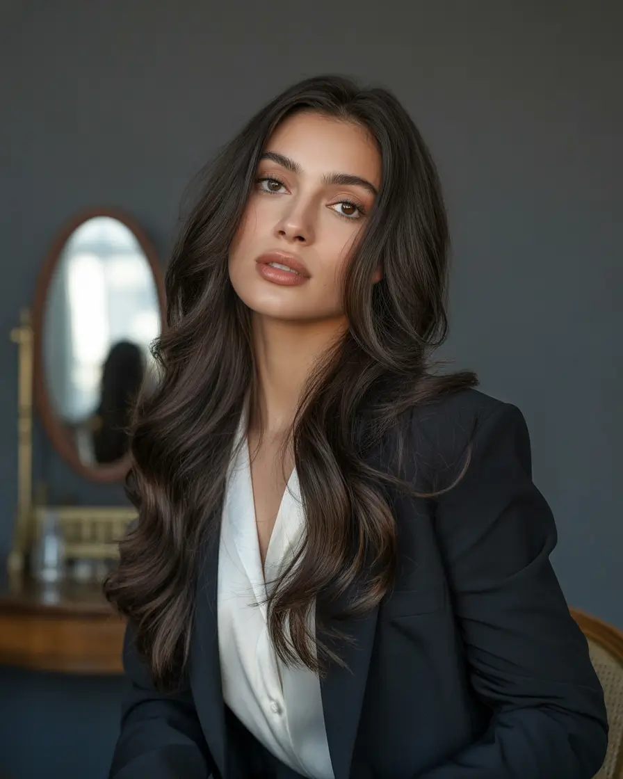 dark brown fall hair colors Classic Chocolate Brunette with Elegant Volume