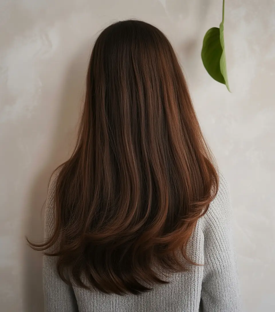 dark brown fall hair colors Minimalist Layers with Cinnamon-Tipped Ends
