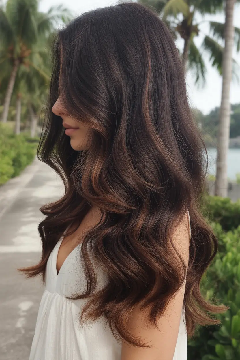 dark brown fall hair colors Dimensional Espresso with Subtle Caramel Ends
