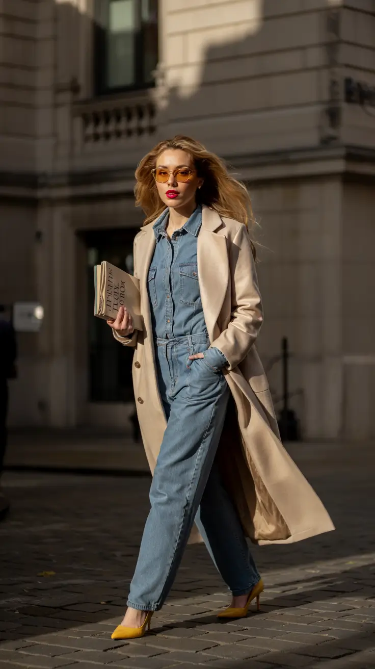 early fall outfits Double Denim, Yellow Twist