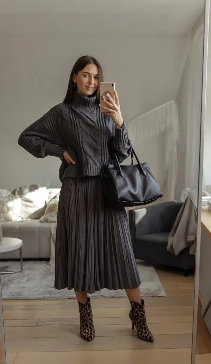 early fall outfits Pleats, Knit, and a Hint of Leopard