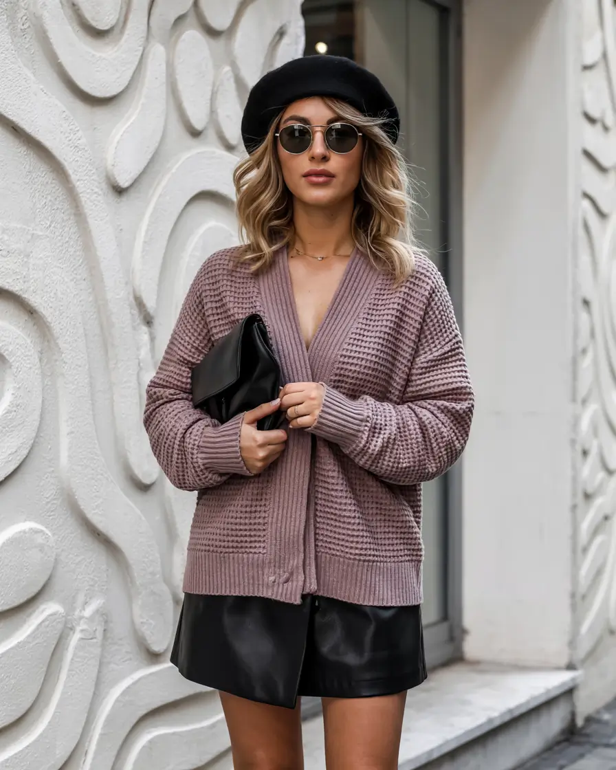 early fall outfits Parisian Edge: Leather, Knits & Berets