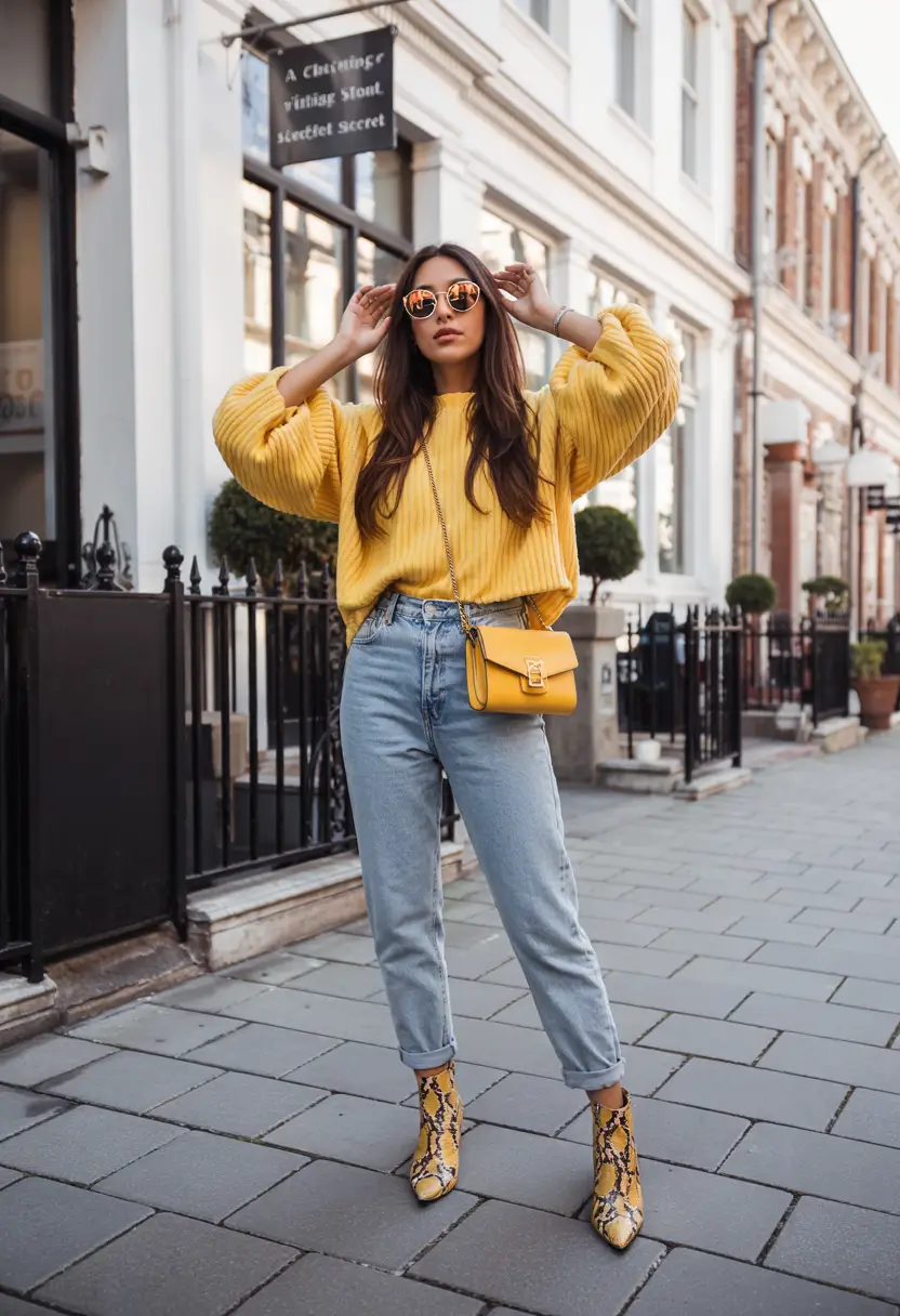 early fall outfits The Golden Pop of Casual Cool