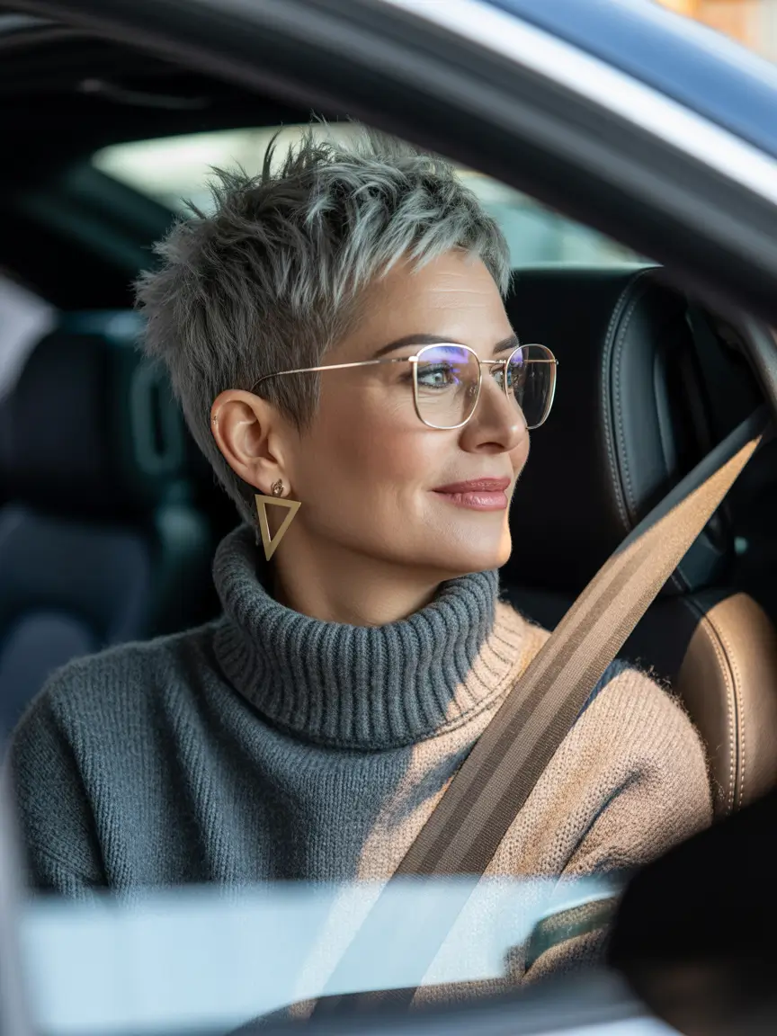 Fall haircuts for women over 60 Modern Textured Pixie With Silver Confidence