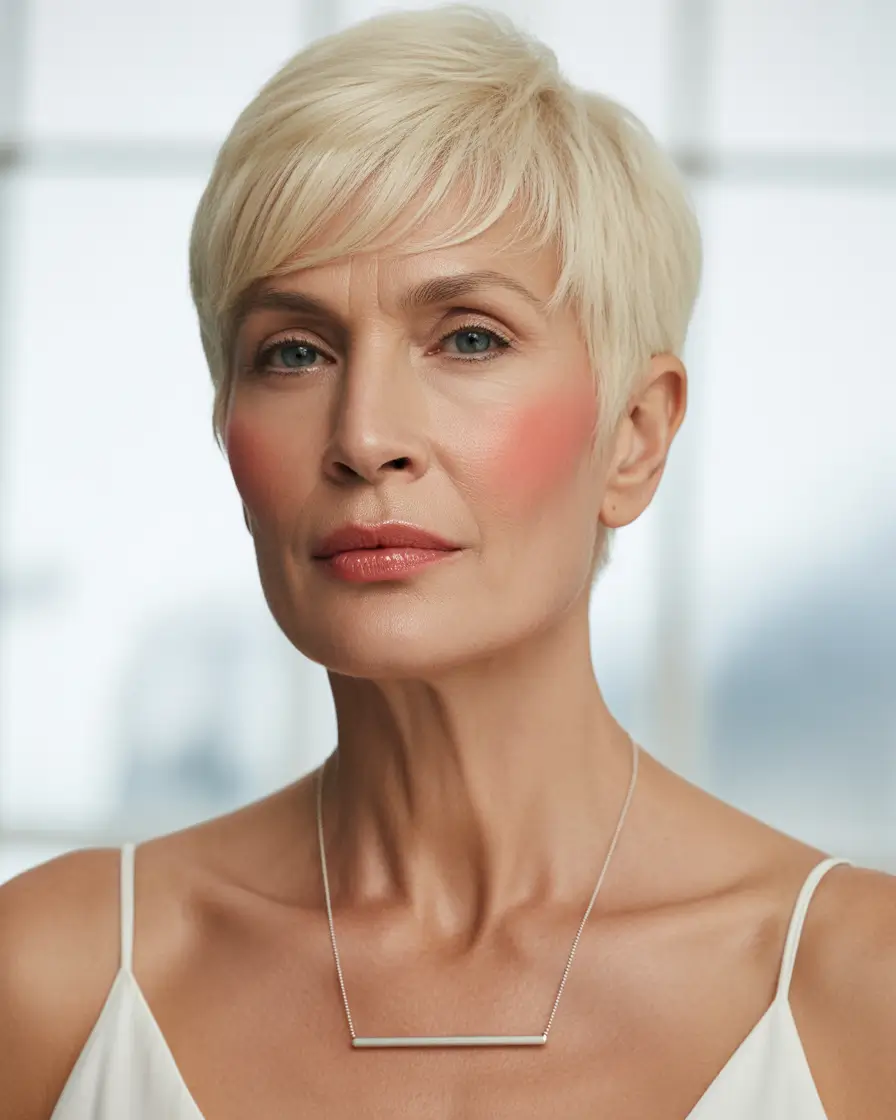 Fall haircuts for women over 60 Chic Platinum Crop With Light Bangs