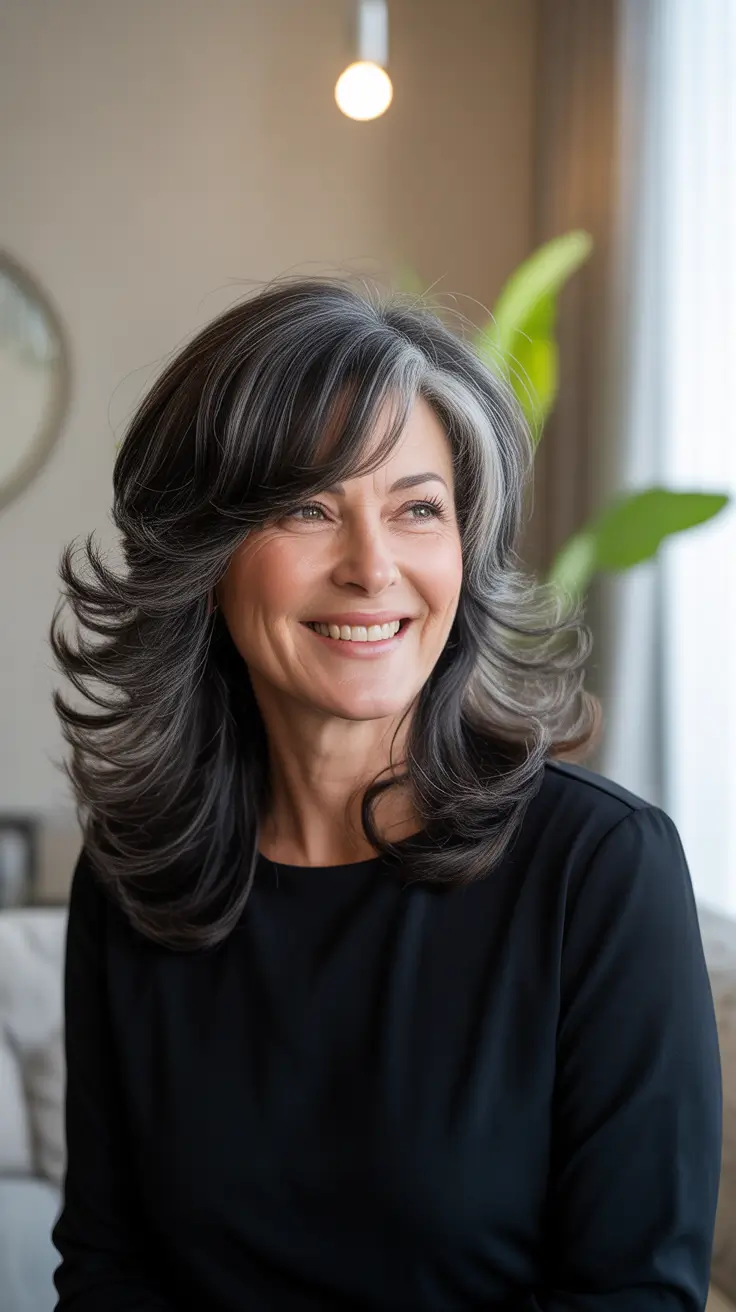 Fall haircuts for women over 60 Timeless Layers with a Modern Feather