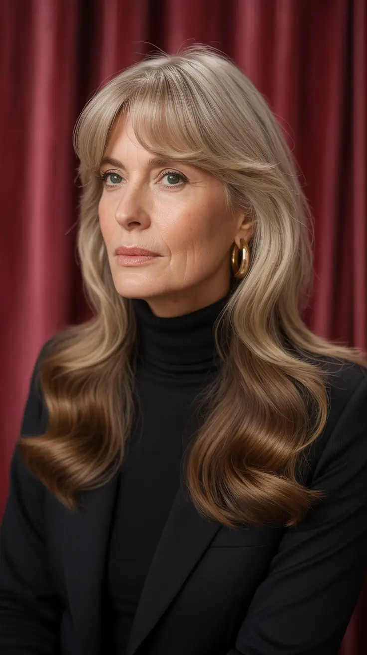 Fall haircuts for women over 60 Glossy Waves with Power Bangs