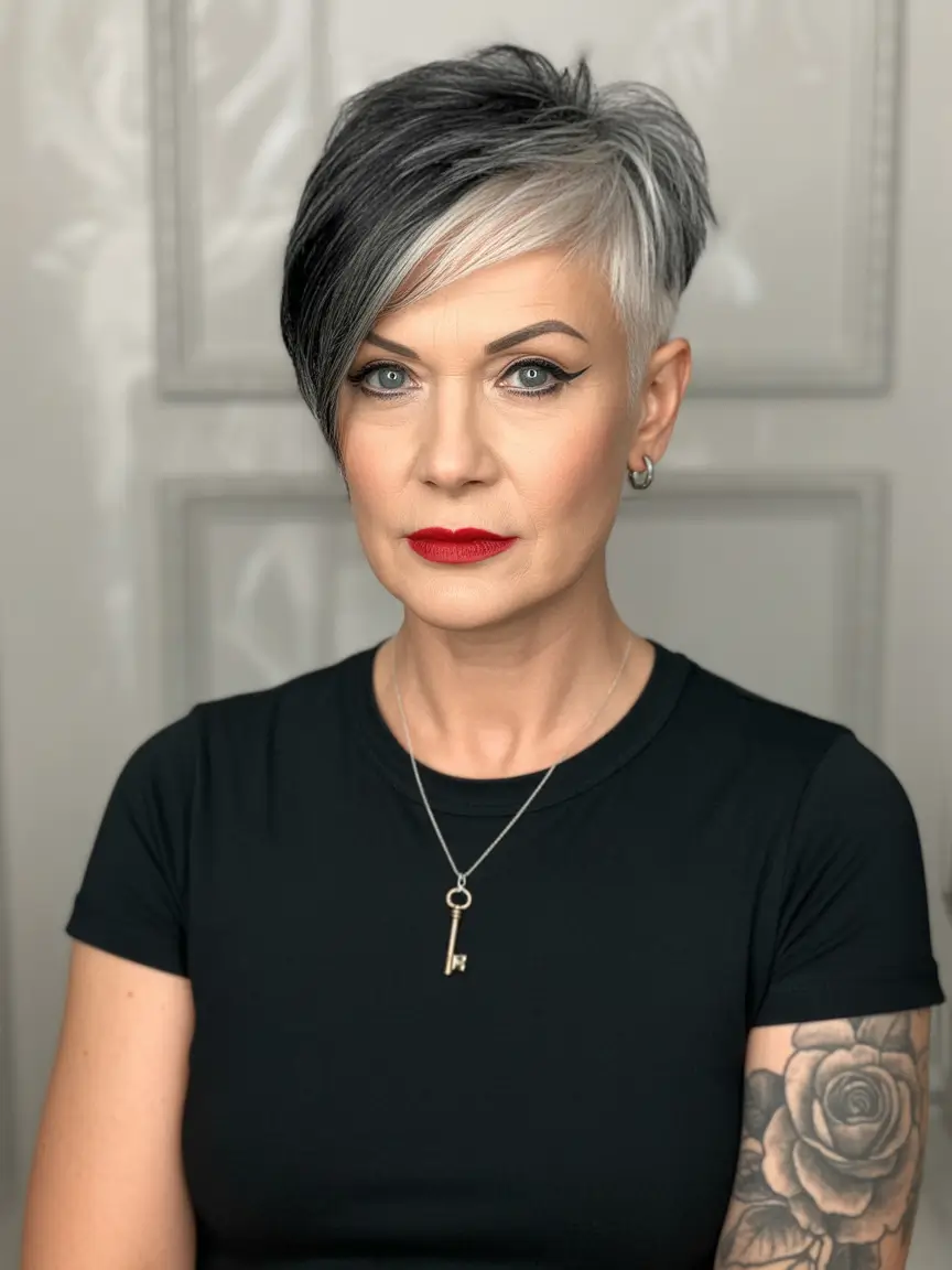 Fall haircuts for women over 60 Architectural Side-Parted Crop With Edge