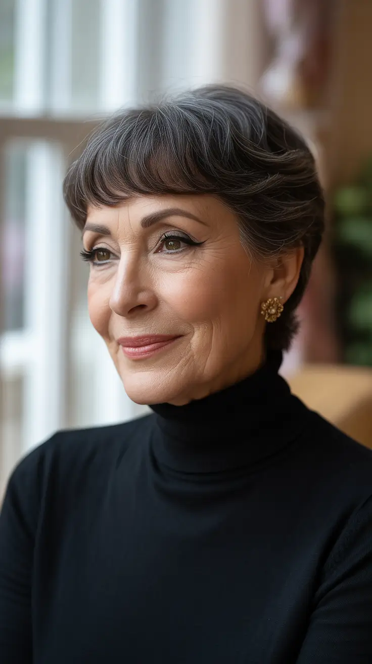 Fall haircuts for women over 60 The Classic Taper with Baby Bangs