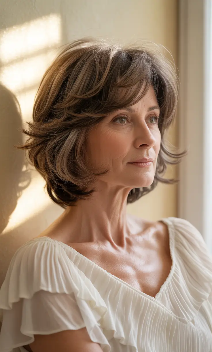 Fall haircuts for women over 60 Feathered Flow with Soft Side Bangs