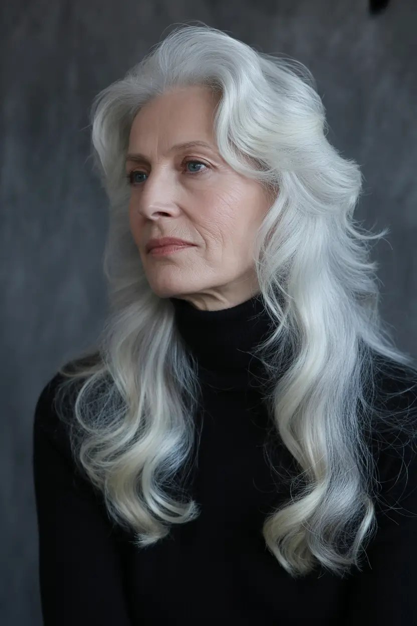 Fall haircuts for women over 60 Romantic Long Layers With Glam Waves