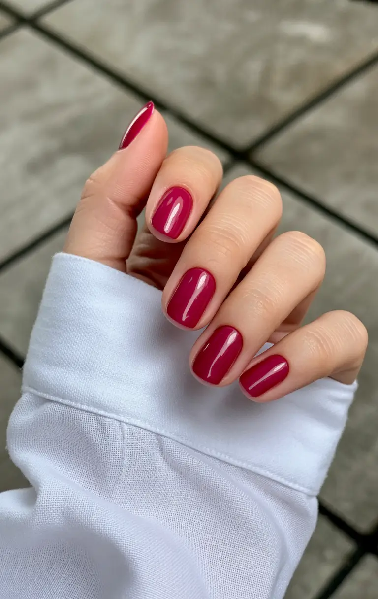Fall 2025 Acrylic Nail Ideas - Cranberry Glossy Shorties