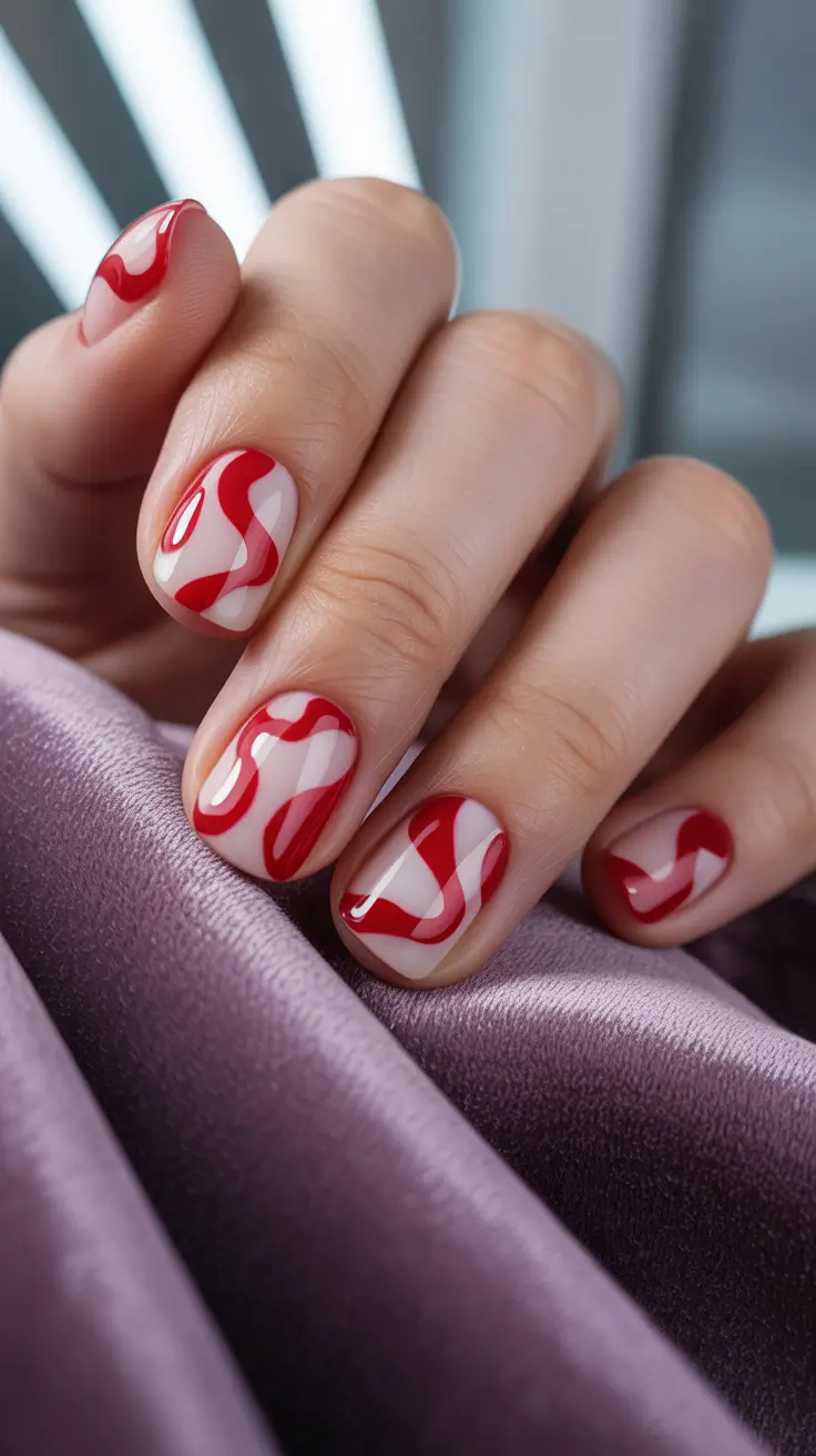 Fall 2025 Acrylic Nail Ideas - Cherry Swerve Graphic Tips