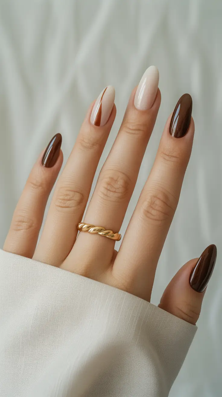 Fall 2025 Acrylic Nail Ideas - Coffee and Cream Almond Blend