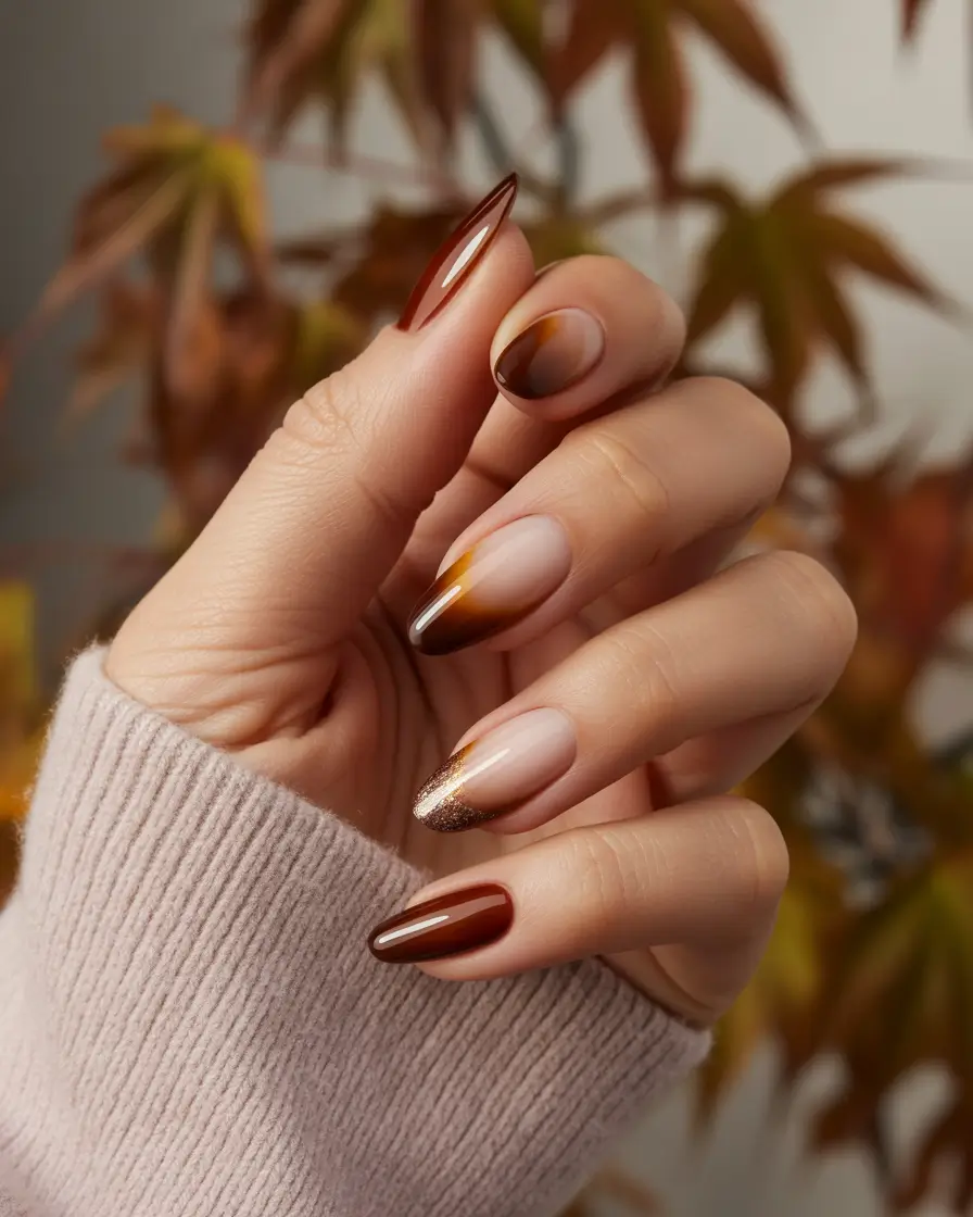 Fall 2025 Acrylic Nail Ideas - Autumn Leaves Gradient with a Twist