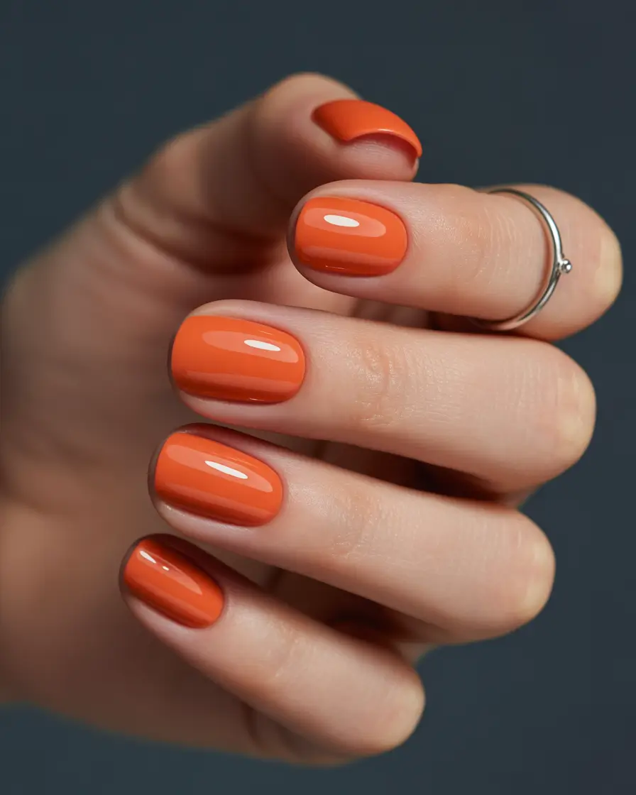Fall 2025 Acrylic Nail Ideas - Pumpkin Glazed Shorties