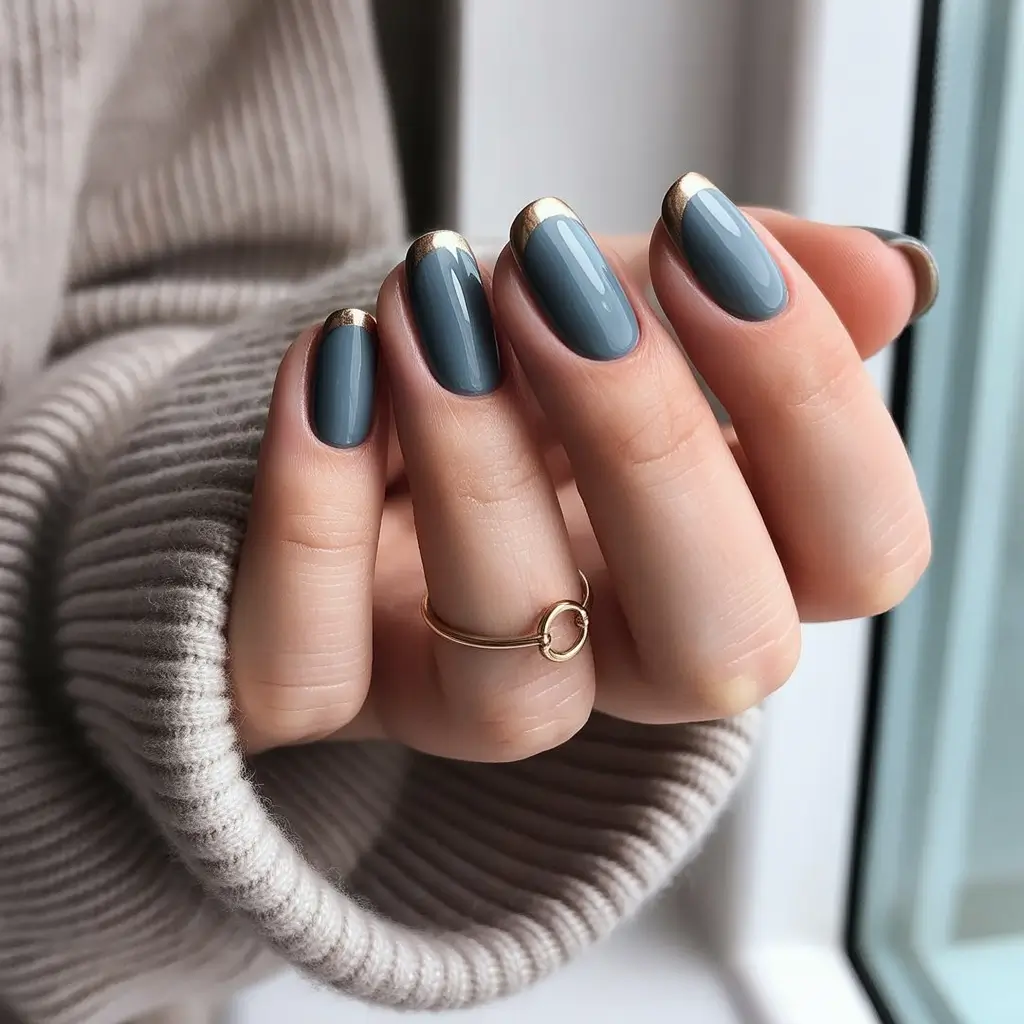 Fall 2025 Acrylic Nail Ideas - Midnight Blue Meets Gold Luxe