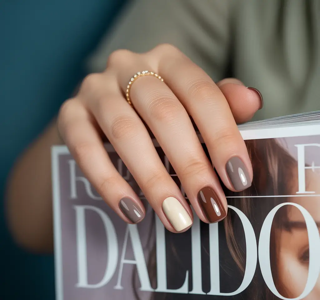 Fall 2025 Acrylic Nail Ideas - Coffee Cream Minimalism