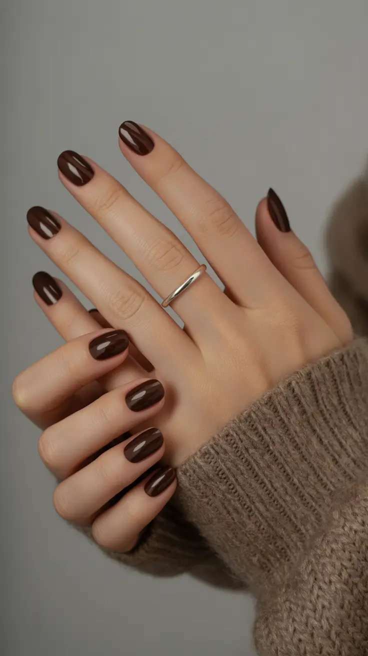 Fall 2025 Acrylic Nail Ideas - Glossed Espresso Shorties