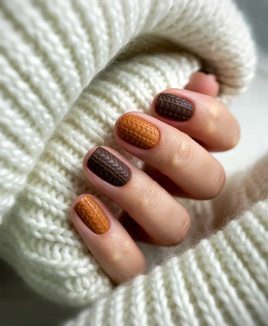 Fall 2025 Acrylic Nail Ideas - Cozy Knit Texture Nails