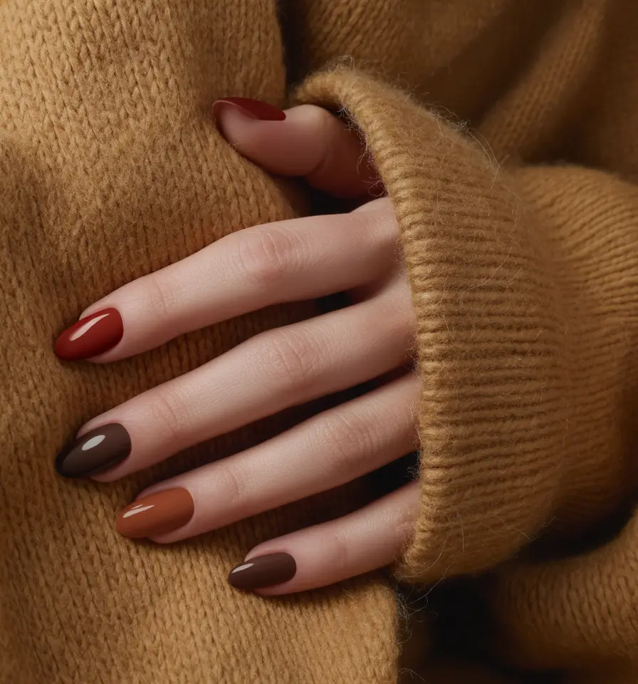 Fall 2025 Acrylic Nail Ideas - Spiced Latte Tones