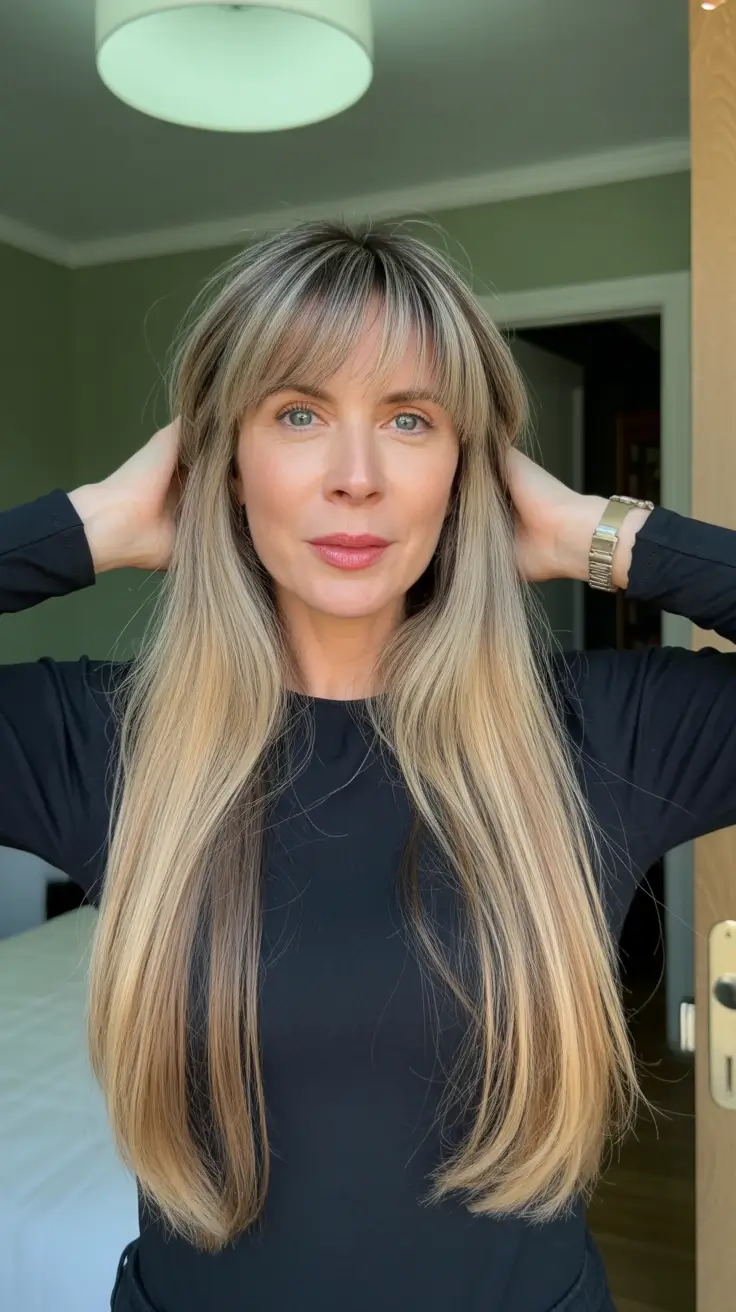 Fall hair color for women over 50+Face-Framing Balayage with Long Layers