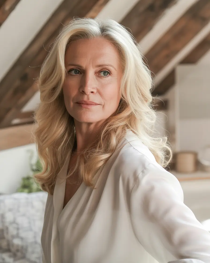 Fall hair color for women over 50+Golden Waves with Effortless Volume