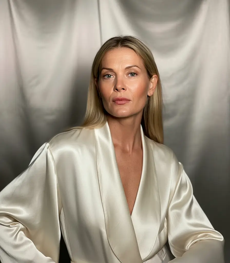 Fall hair color for women over 50+Rooted Champagne Sleek with Satin Shine