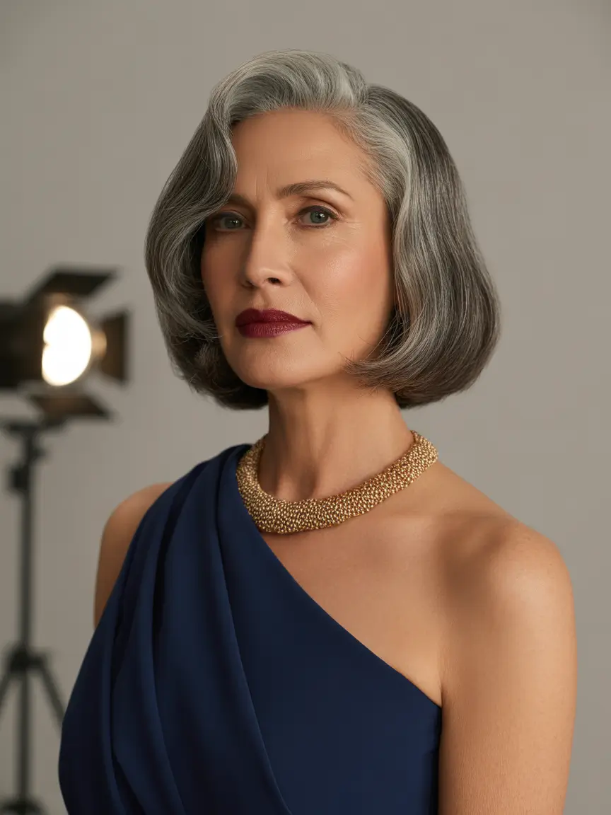 Fall hair color for women over 50+Silver Luxe with Sculpted Classic Bob