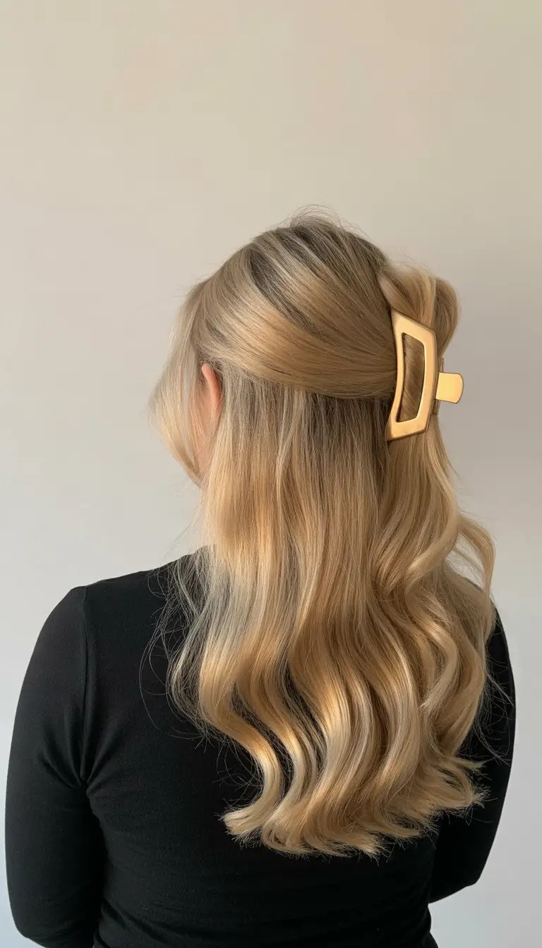 Fall hair color for women over 50+Soft Blonde Waves with a Minimalist Clip