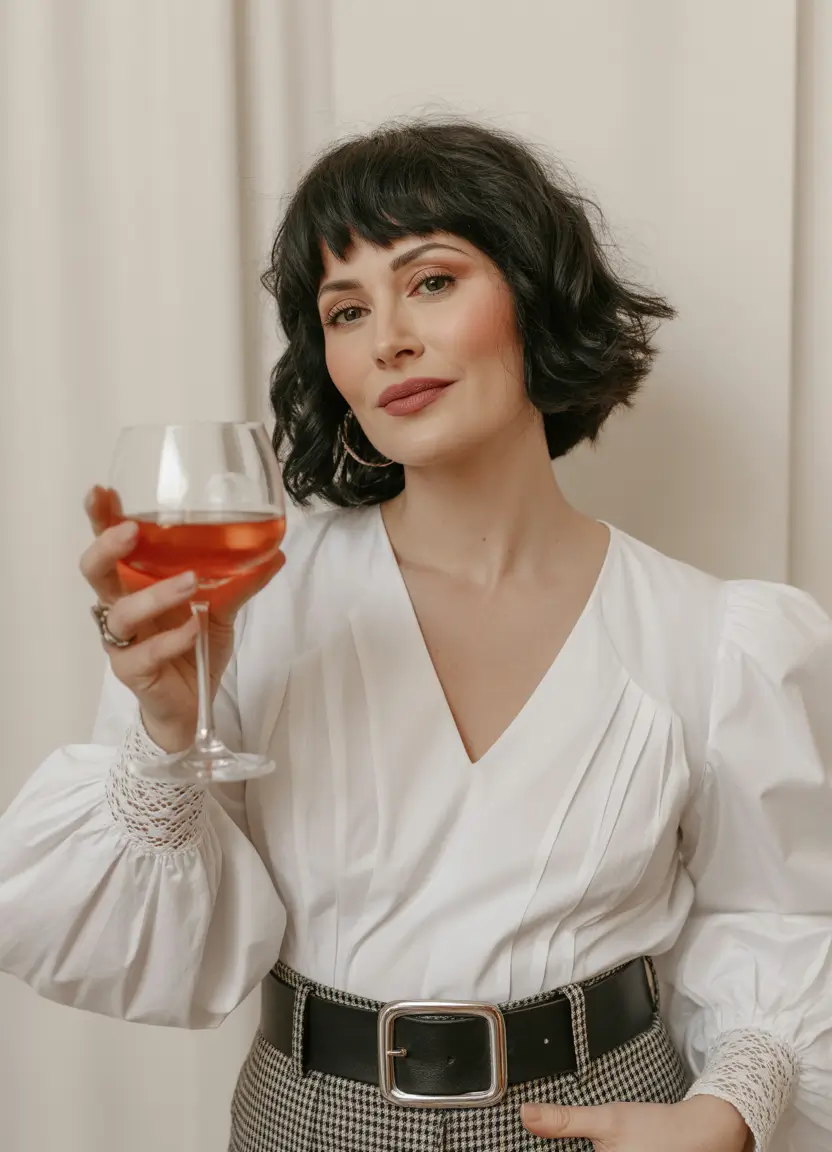 Fall hair color for women over 50+Parisian Black Bob with a Graphic Bang