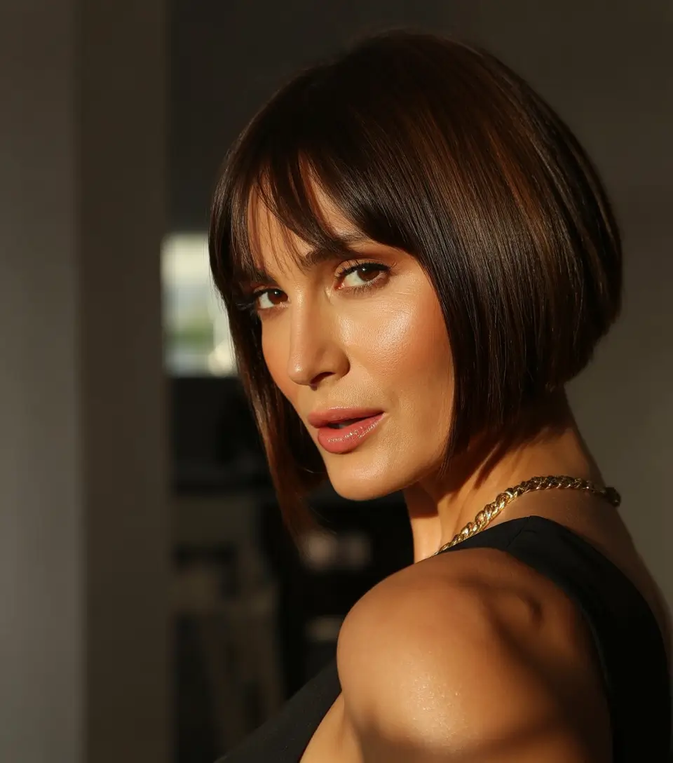 Fall hair color for women over 50+Polished Brown Bob with Micro Highlights