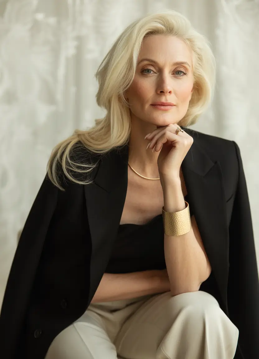 Fall hair color for women over 50+Platinum Luxe with Sculpted Layers