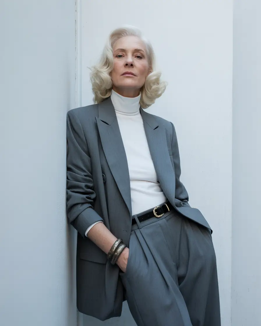 Fall hair color for women over 60 - Structured Platinum Curls with Sculpted Edge