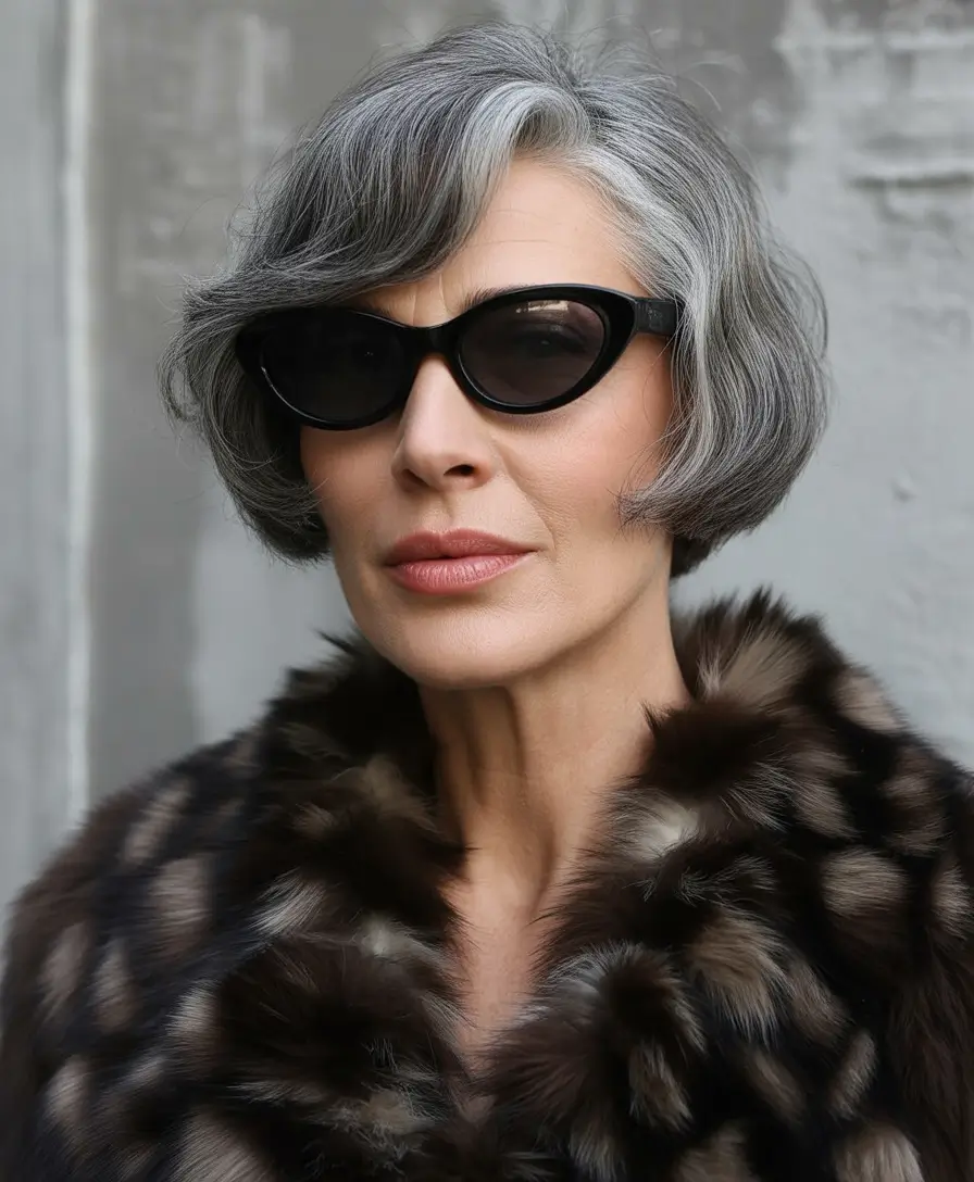 Fall hair color for women over 60 - Silver Swirl Bob with Parisian Poise