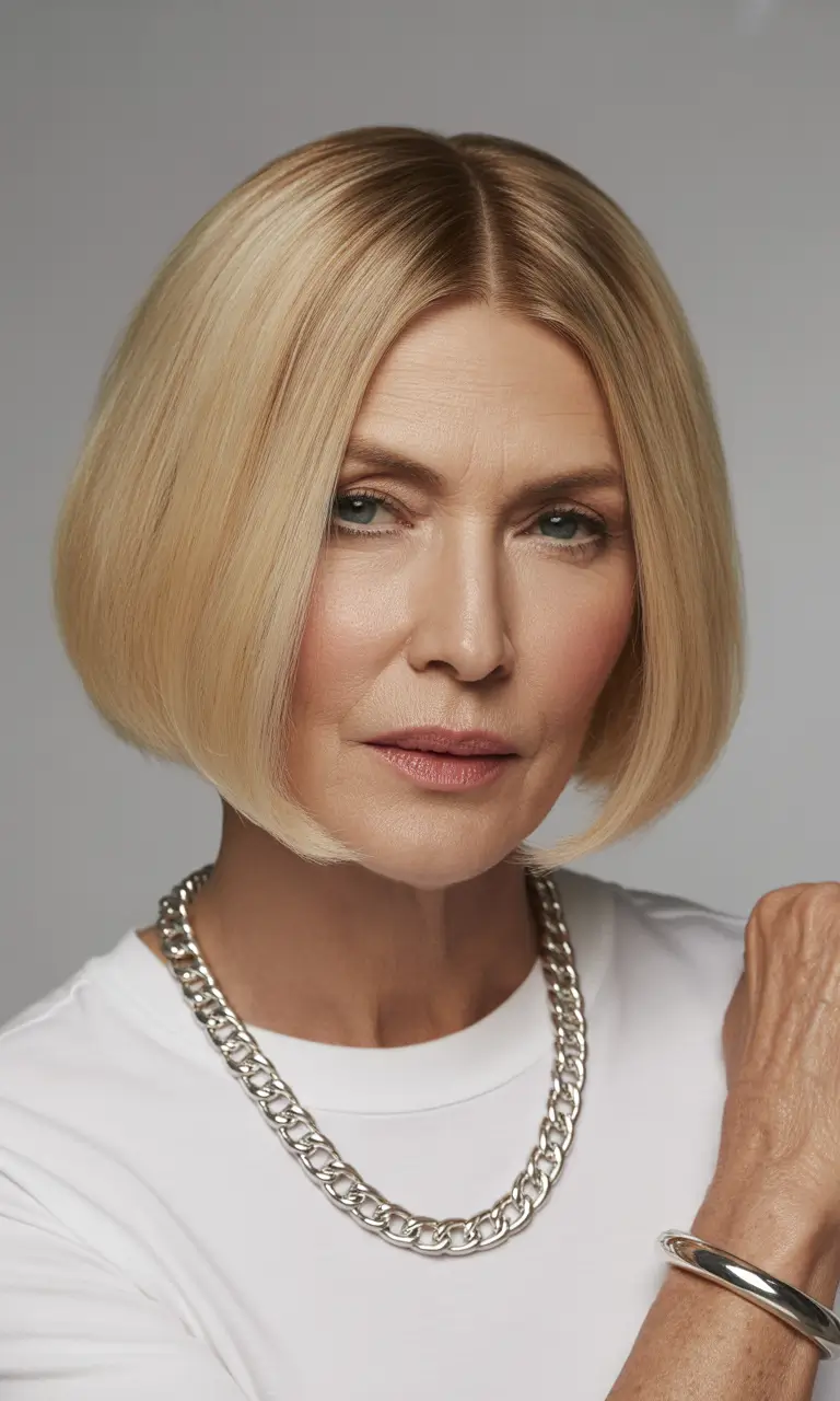 Fall hair color for women over 60 Soft Blonde Bob with Clean Precision