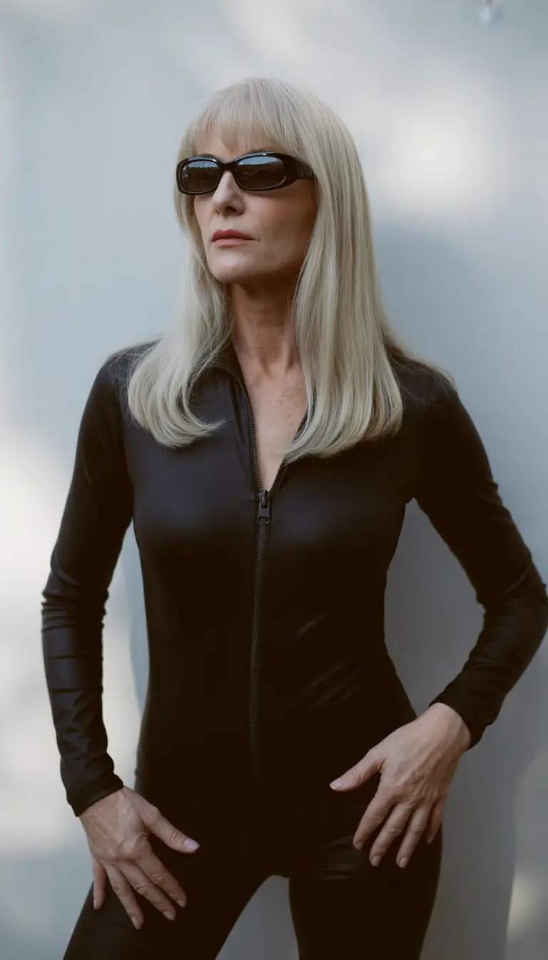 Fall hair color for women over 60 Straight Platinum Length with Feathered Bangs