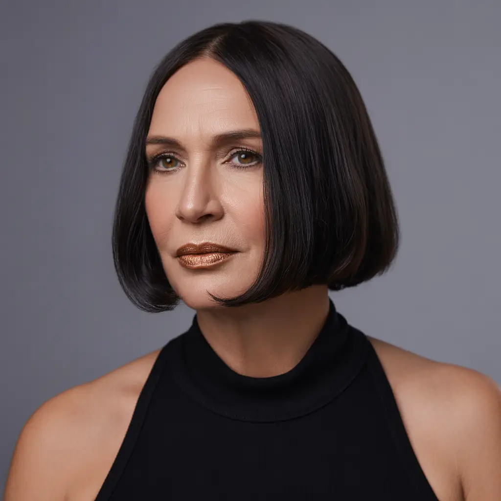 Fall hair color for women over 60 Raven-Toned Micro Bob with Sculpted Ends