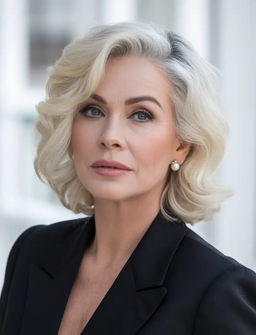 Fall hair color for women over 60 Classic Hollywood Blonde with Soft Rolls
