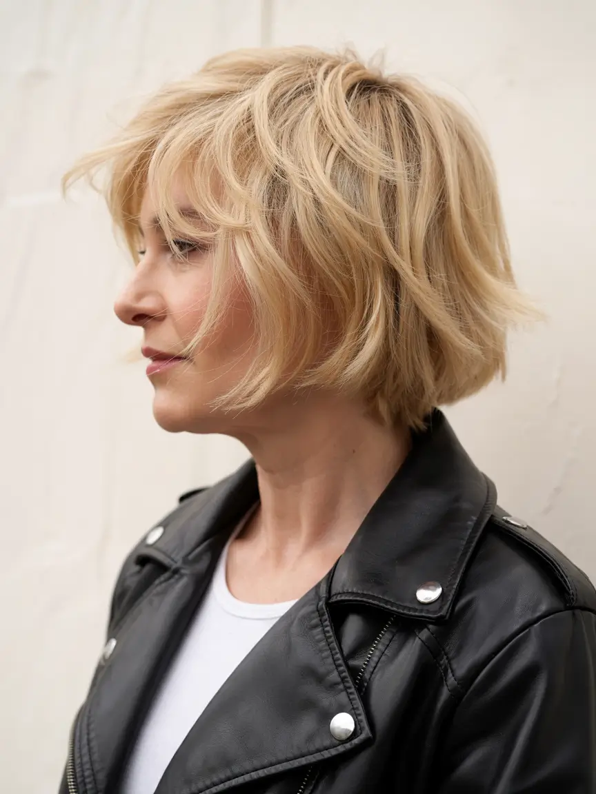 Fall hair color for women over 60 Choppy Honey Blonde Shag with Tousled Texture