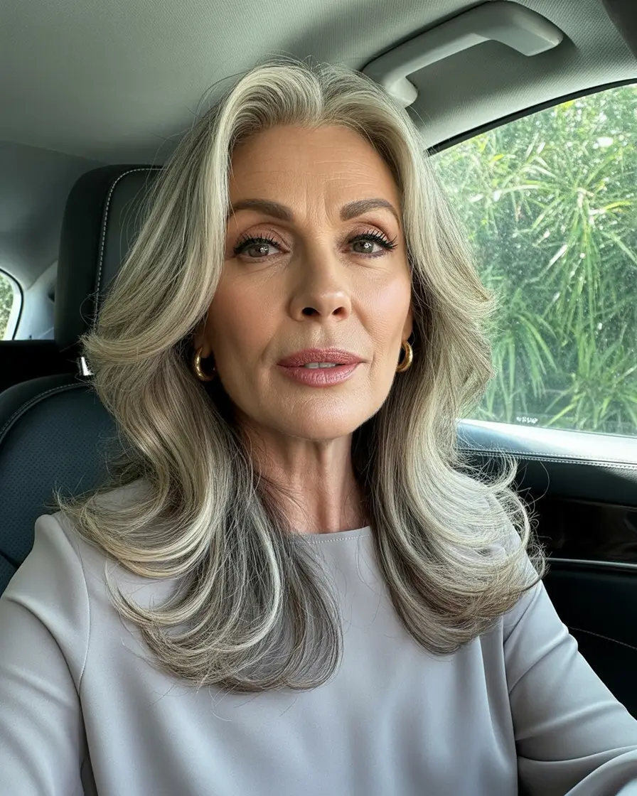 Fall hair color for women over 60 - Silver Luxe With Face-Framing Glow