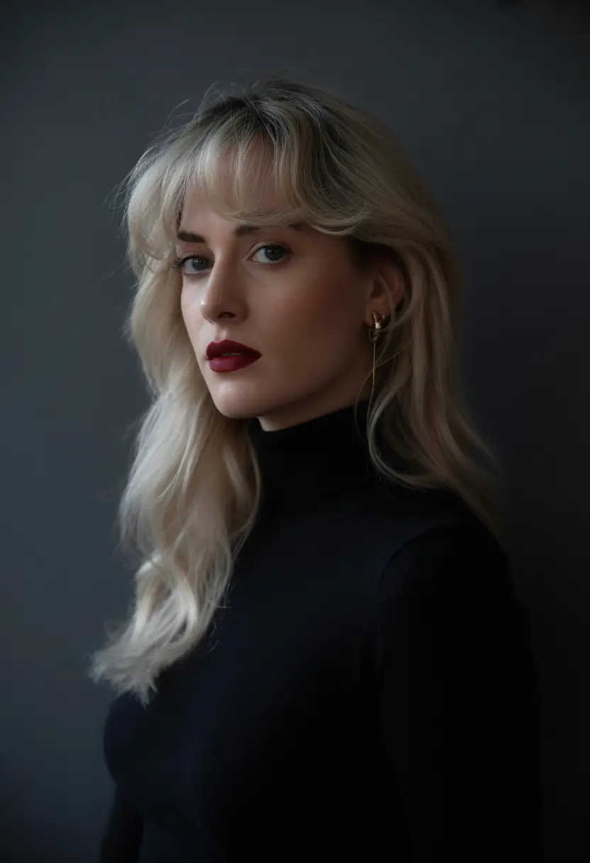 Fall long haircut Frosted Blonde with Tapered Fringe and Loose Texture