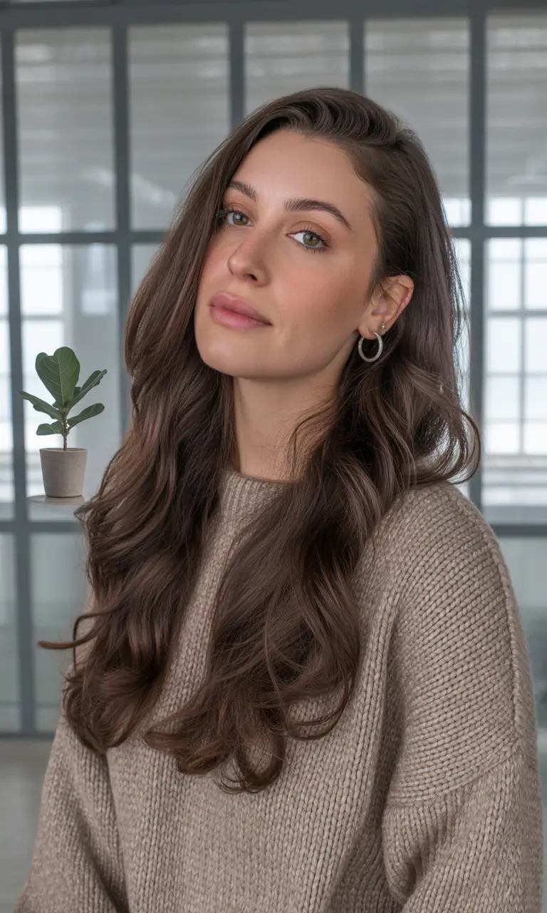 Fall long haircut Mocha Melt with Minimal Layers
