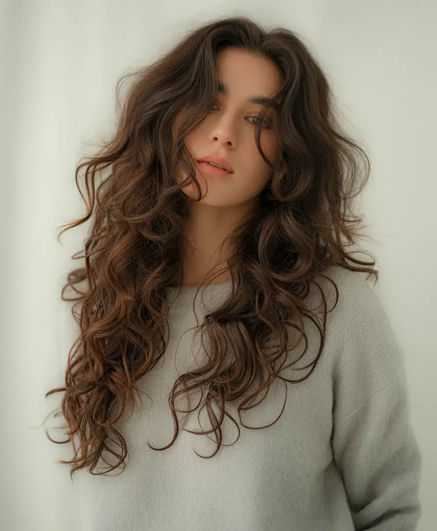 Fall long haircut Soft Chocolate Layers with Natural Texture