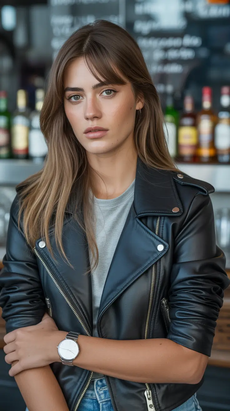 Fall long haircut Feathered Ash Brown Layers with French Bangs