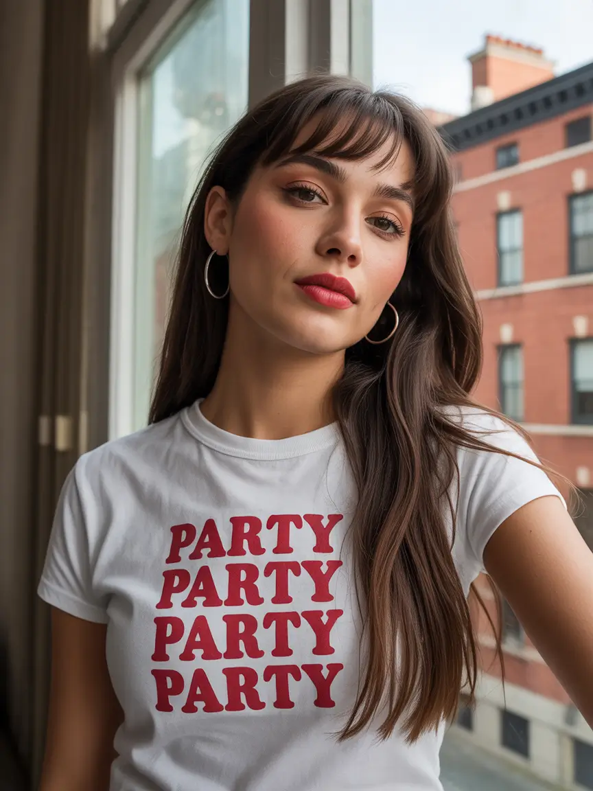 Fall long haircut Party Girl Straight with a Baby Fringe