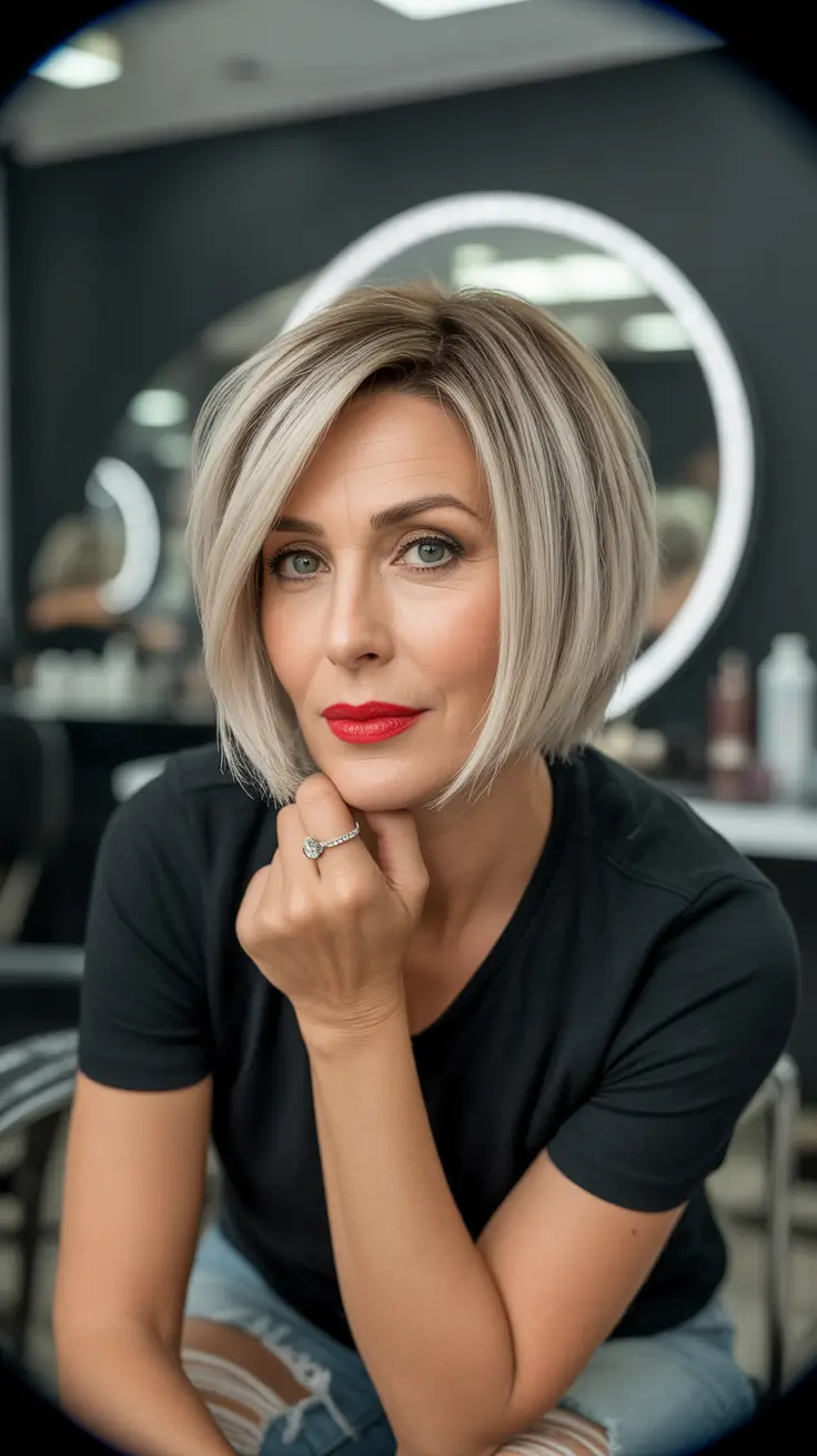 Fall haircuts for women over 50 Polished and Powerful with a Blunt Bob