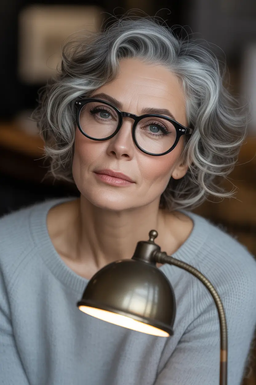 Fall haircuts for women over 50 Textured Elegance with Silver Volume