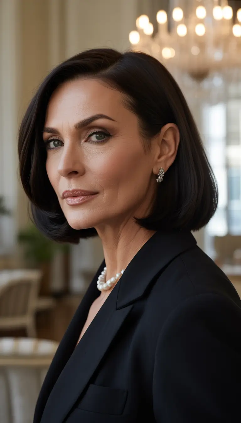 Fall haircuts for women over 50 Sleek Perfection with a Classic Bob