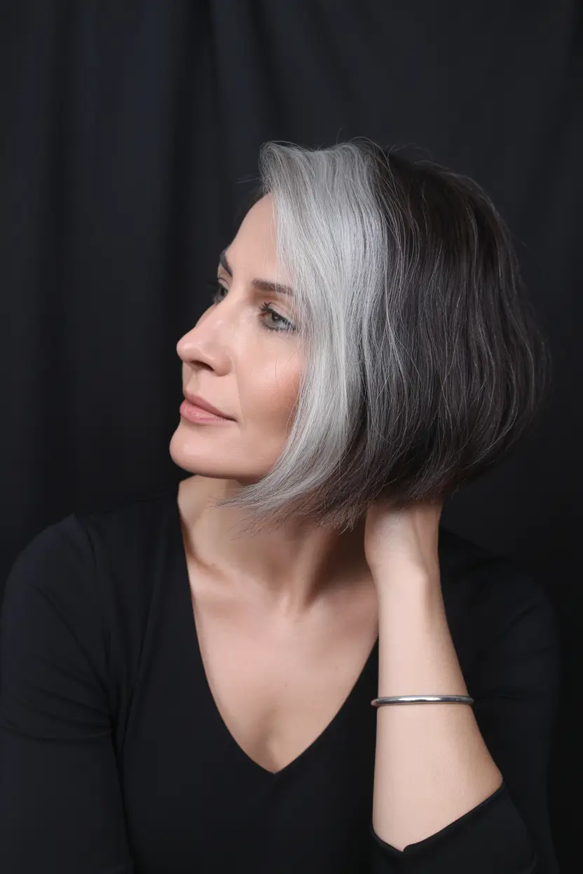 Fall haircuts for women over 50 Two-Tone Chic with Bold Contrast